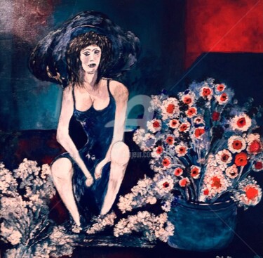 Peinture intitulée "Blue Woman" par Yves Perrotte, Œuvre d'art originale, Huile Monté sur Panneau de bois