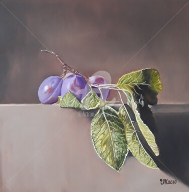 Painting titled "Pflaumen" by Viktoria Köpnick, Original Artwork, Oil Mounted on Wood Stretcher frame