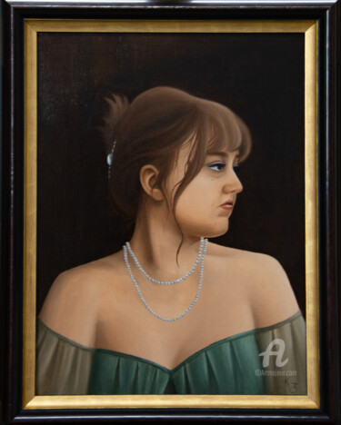 Painting titled "Audrey" by Celine Kobierzynski, Original Artwork, Oil Mounted on Wood Stretcher frame