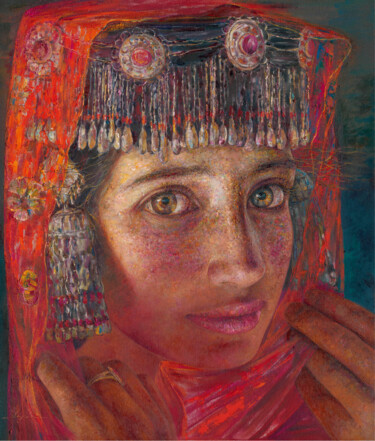 绘画 标题为“Tajik Bride Series…” 由Yaya Yan, 原创艺术品, 油 安装在木质担架架上
