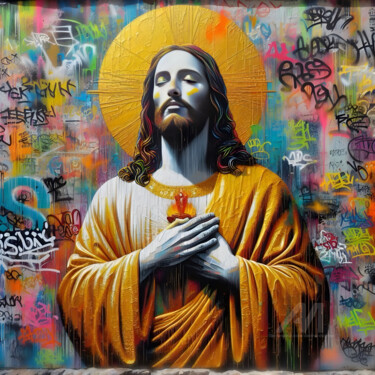 Arte digitale intitolato "Jesus Christ" da Davina Dugnas, Opera d'arte originale, Pittura digitale Montato su Telaio per bar…