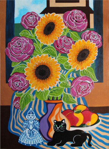 제목이 "boucquet in window"인 미술작품 Anna Serebrenoya로, 원작, 아크릴