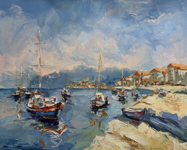 Coastal Charm. Yachts. Painting titled "Coastal Charm. Yach…" by Vita Schagen, Original Artwork, Oil Mounted on Wood Stretcher frame