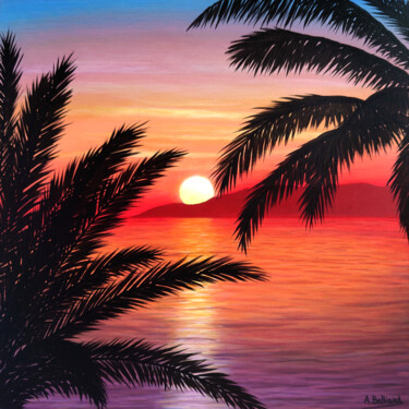Malerei mit dem Titel "Souvenir des îles" von Aline Belliard, Original-Kunstwerk, Acryl Auf Keilrahmen aus Holz montiert