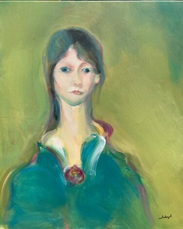 Painting titled "Jeune fille en vert" by Ivan Calatayud, Original Artwork, Acrylic