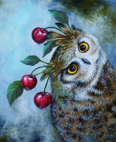 Cherry owl 绘画 标题为“Cherry owl” 由Anna Shabalova, 原创艺术品, 油