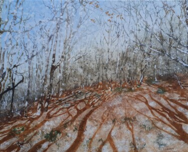 Peinture intitulée "Hêtres 2" par Corinne Daudier, Œuvre d'art originale, Huile Monté sur Châssis en bois