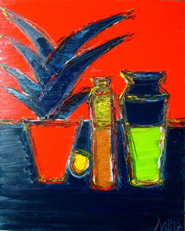 Painting titled "Aloe vera" by Aleksandr Lavr, Original Artwork, Oil Mounted on Wood Stretcher frame