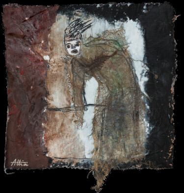 Textile Art με τίτλο "Le mendiant" από Véronique Attia, Αυθεντικά έργα τέχνης, Ύφασμα Τοποθετήθηκε στο Χαρτόνι
