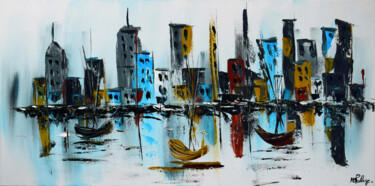 Painting titled "Petit Village Côtier" by Anne Marie Palaze, Original Artwork, Acrylic