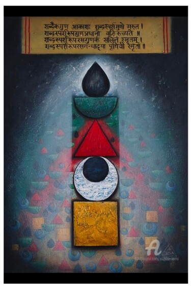 Painting titled "Five Elements with…" by Suddha Sama, Original Artwork, Oil Mounted on Wood Stretcher frame