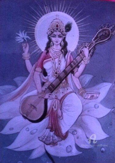 Painting titled "Godess Sarasvati" by Suddha Sama, Original Artwork, Watercolor