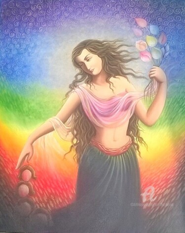 Painting titled "DROPPING HEADS 1" by Suddha Sama, Original Artwork, Oil Mounted on Wood Stretcher frame