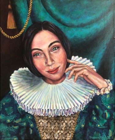 Malerei mit dem Titel "Lächelnde Pierette" von Dinara Daniel, Original-Kunstwerk, Acryl Auf Keilrahmen aus Holz montiert