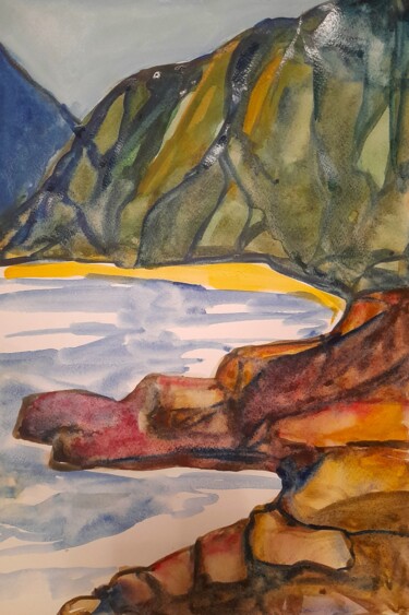 Painting titled "Hidden beach" by Alexey Zhucovsky, Original Artwork, Watercolor