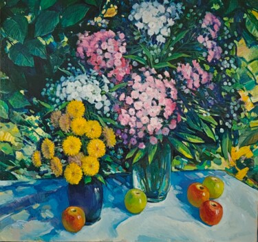 「Флоксы」というタイトルの絵画 Виталий Валсамакиによって, オリジナルのアートワーク, オイル ウッドストレッチャーフレームにマウント