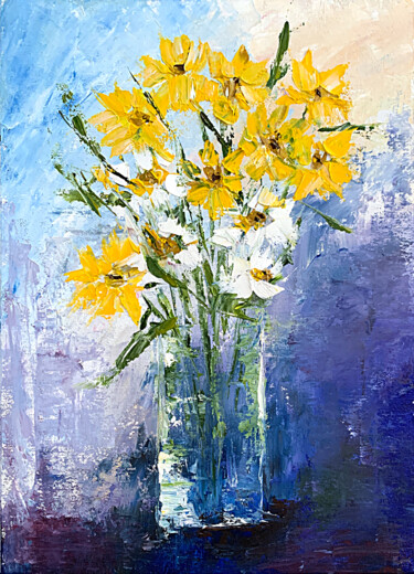Elegant Yellow Flowers Bouquet Original Oil Ζωγραφική με τίτλο "Elegant Yellow Flow…" από Tatiana Malinovscaia, Αυθεντικά έργα τέχνης, Λάδι