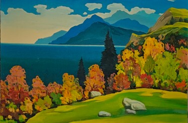 Pintura titulada "Осень на побережье" por Vitalij Valsamaki, Obra de arte original, Oleo Montado en Cartulina