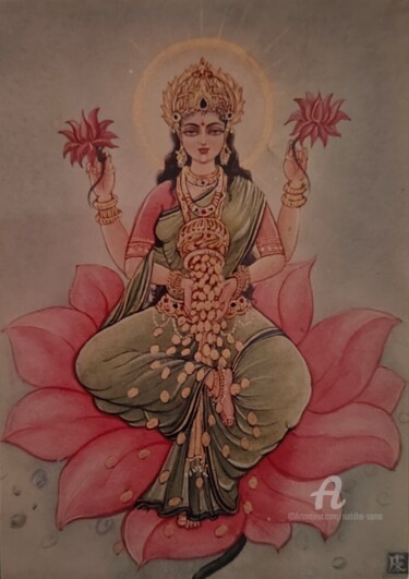 Painting titled "Goddess Laxmi" by Suddha Sama, Original Artwork, Watercolor