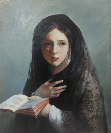Peinture intitulée "Reading girl" par Folia Menthae, Œuvre d'art originale, Huile Monté sur Châssis en bois