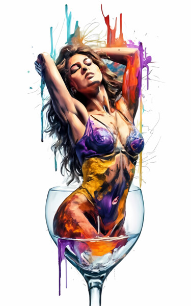 Wine Queen and sensuality, Art for bar, Art for bottle store Digital Arts titled "Wine Queen and sens…" by Jafeth Moiane, Original Artwork, AI generated image