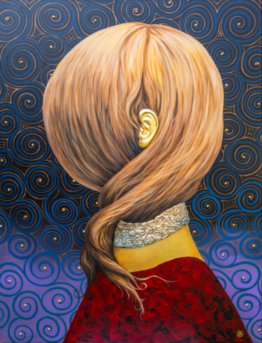 "Girl with a Gold Ear" 绘画 标题为“"Girl with a Gold E…” 由Vitaly Moiseev, 原创艺术品, 丙烯 安装在木质担架架上
