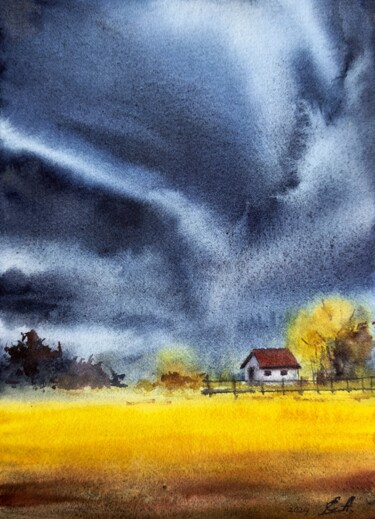 Before the rain Painting titled "Before the rain" by Olena Anopriienko, Original Artwork, Watercolor