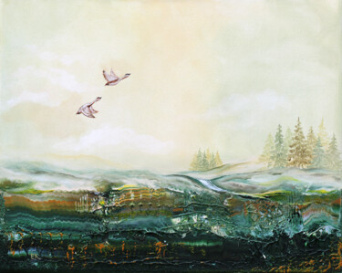 Flying over beloved hills 绘画 标题为“Flying over beloved…” 由Ekaterina Koroleva, 原创艺术品, 丙烯 安装在木质担架架上