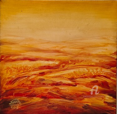 Painting titled "Golden sky" by Suddha Sama, Original Artwork, Acrylic Mounted on Wood Stretcher frame