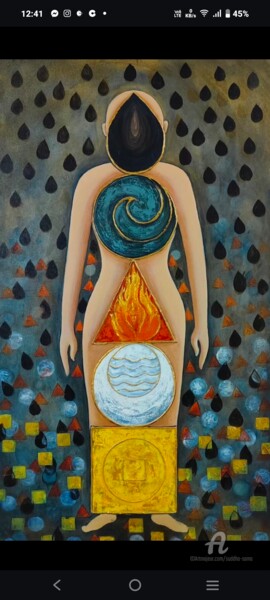Painting titled "Me and Five Elements" by Suddha Sama, Original Artwork, Acrylic Mounted on Wood Stretcher frame