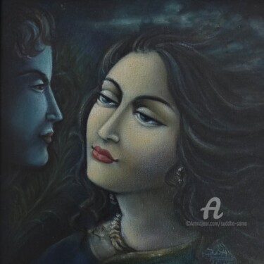 Painting titled "Twin souls" by Suddha Sama, Original Artwork, Oil Mounted on Wood Stretcher frame
