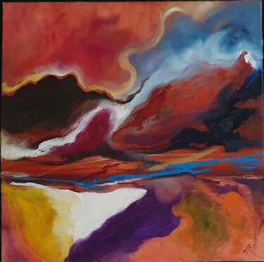 Painting titled "Echo 2" by Evelyne Chabaud, Original Artwork, Oil Mounted on Wood Stretcher frame