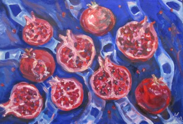Painting titled "Гранати" by Iulia Kolomoets, Original Artwork, Oil Mounted on Wood Stretcher frame