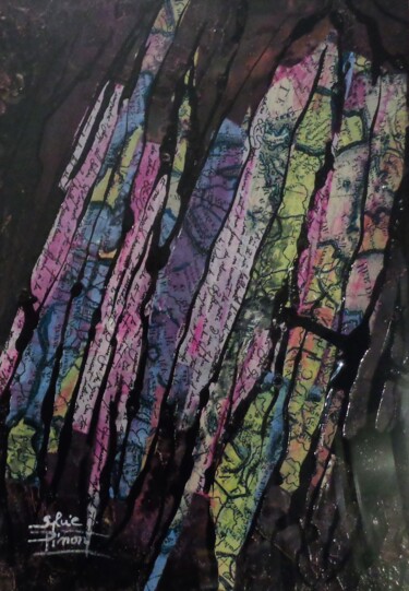 Collages titled "message morcelé" by Sylvie Pinon, Original Artwork, Collages Mounted on Cardboard