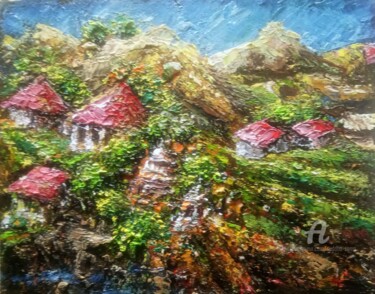 Drawing titled "Small Village" by Suddha Sama, Original Artwork, Oil