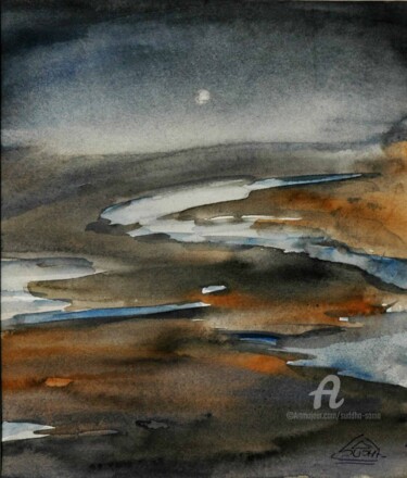 Painting titled "Full Moon1" by Suddha Sama, Original Artwork, Watercolor