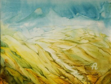 Painting titled "Green Vallley" by Suddha Sama, Original Artwork, Watercolor