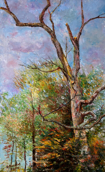Painting titled "Landscape with an o…" by Vladimir Volosov, Original Artwork, Oil Mounted on Wood Stretcher frame