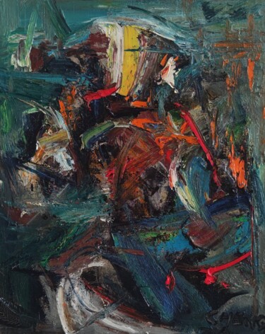 Painting titled "Overgrown with weeds" by Qiang Chen, Original Artwork, Oil