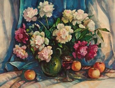 绘画 标题为“Пионы (Peonies)” 由Виталий Валсамаки, 原创艺术品, 水彩