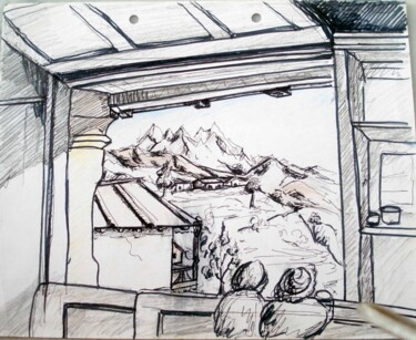 Painting titled "chokhamba hills fro…" by Suddha Sama, Original Artwork, Gel pen