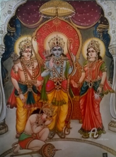 Painting titled "RAM DARBAAR" by Suddha Sama, Original Artwork, Watercolor
