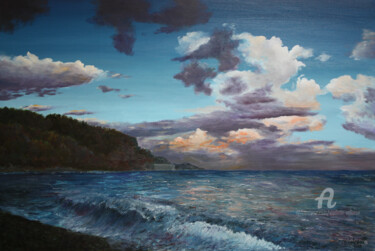 Peinture intitulée "Evening on the Ocea…" par Vladimir Volosov, Œuvre d'art originale, Huile Monté sur Châssis en bois