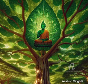 Digital Arts titled "Buddha in Meditation" by Aashish Singh, Original Artwork, AI generated image