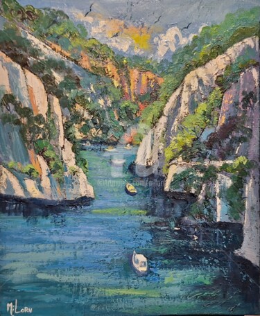 Painting titled "Les gorges du Verdon" by Milorv, Original Artwork, Oil Mounted on Wood Stretcher frame