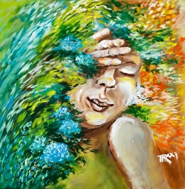 Joy in Bloom Impressionism Painting with Smiling Woman Painting titled "Joy in Bloom Impres…" by Diana Dimova - Traxi, Original Artwork, Oil