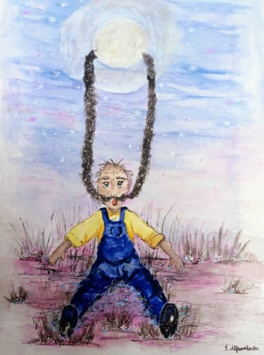 Pintura intitulada "Os bigodes do senhor" por Isabel Alfarrobinha, Obras de arte originais, Aquarela