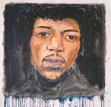 Schilderij getiteld "Jimi hendrix portra…" door Bruno Raharinosy, Origineel Kunstwerk, Acryl