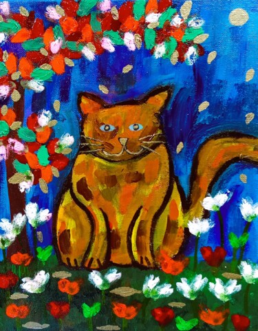 Painting titled "Minou 2" by Chrystelle Ragot, Original Artwork, Acrylic Mounted on Wood Stretcher frame