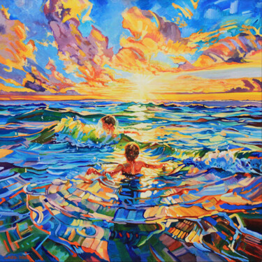 Painting titled "Well, Mom! I'm not…" by Irina Larina, Original Artwork, Acrylic Mounted on Wood Stretcher frame